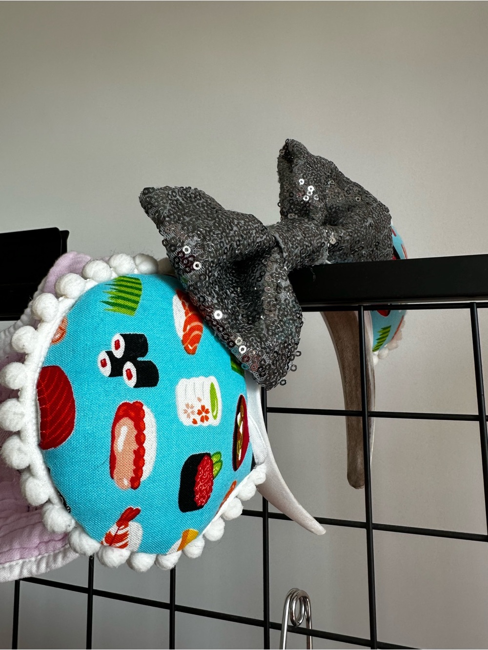 Disney Turquoise Sushi Print Headband with Silver Sequin Bow